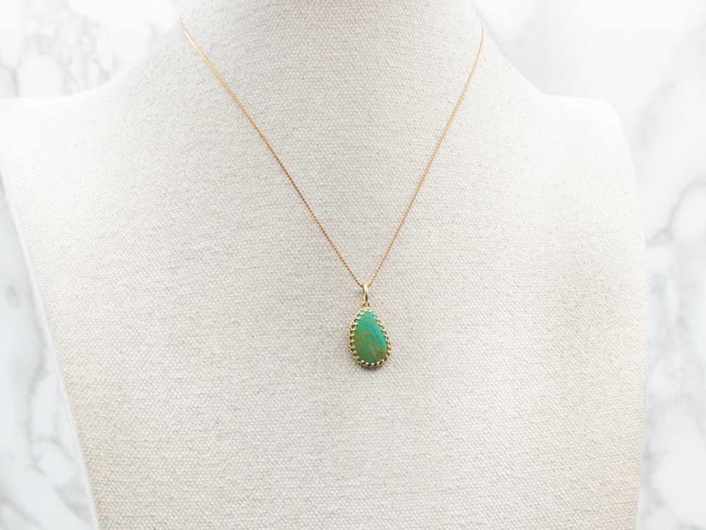 Green Turquoise Pendant set in Yellow Gold - image 4