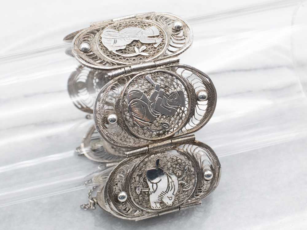 800 Silver Filigree Panel Bracelet Depicting Knee… - image 1