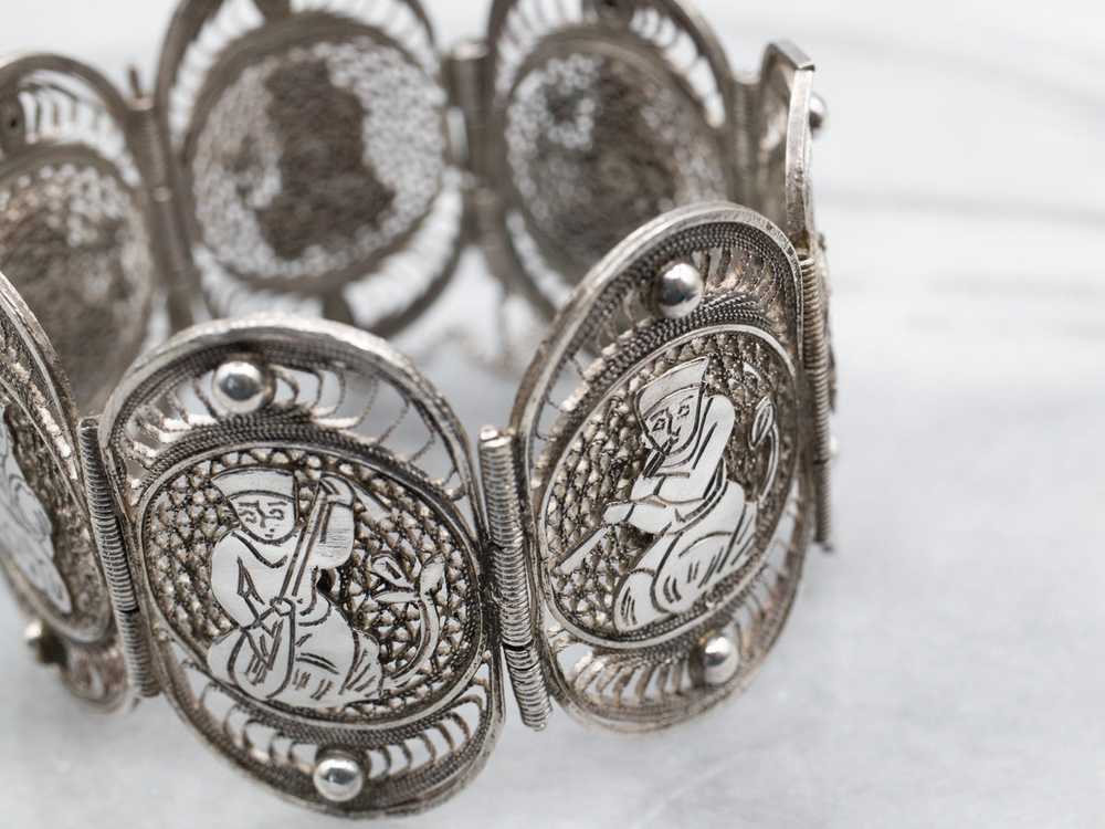 800 Silver Filigree Panel Bracelet Depicting Knee… - image 3