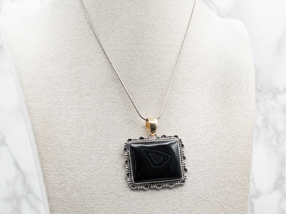 Mixed Metal Rectangular Banded Onyx Pendant with … - image 4