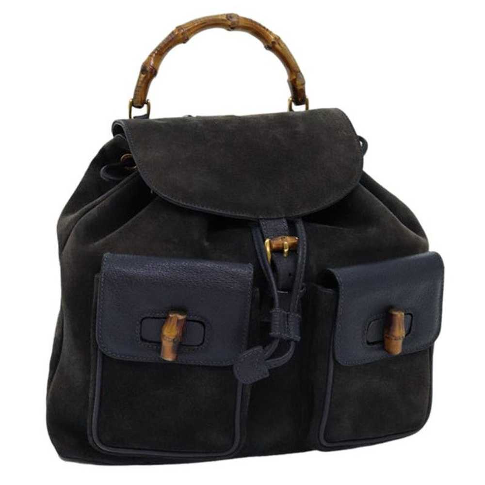 Gucci GUCCI Bamboo Backpack Suede Black - image 1