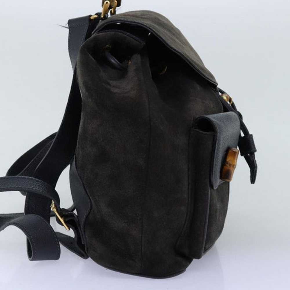 Gucci GUCCI Bamboo Backpack Suede Black - image 3