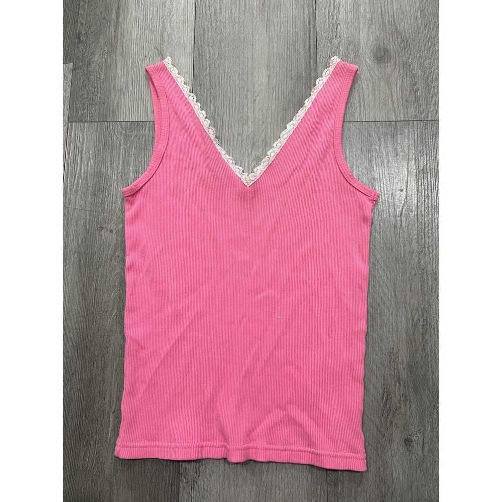 Vintage Y2K Sequin Lace Trim Ribbed Tank Top Pink… - image 3