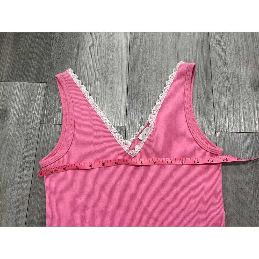 Vintage Y2K Sequin Lace Trim Ribbed Tank Top Pink… - image 5