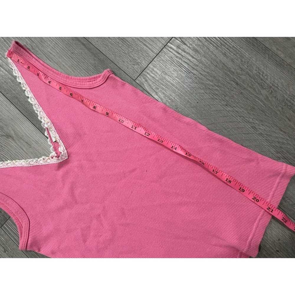 Vintage Y2K Sequin Lace Trim Ribbed Tank Top Pink… - image 6