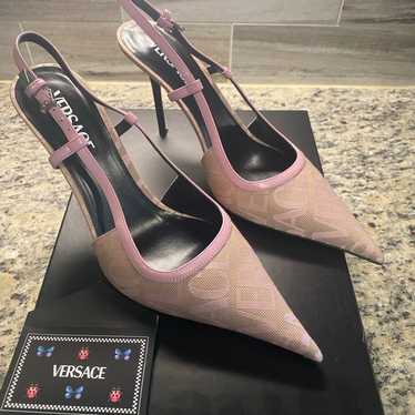 Versace Logo Pointed Toe Slingback Pump - image 1