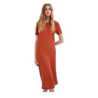 Zara Trafaluc orange/coral knit cap sleeve dress … - image 1