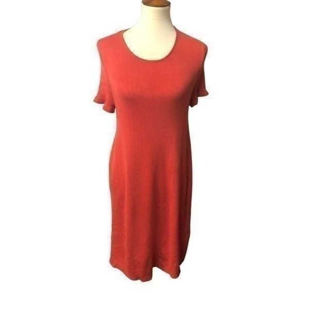 Zara Trafaluc orange/coral knit cap sleeve dress … - image 2