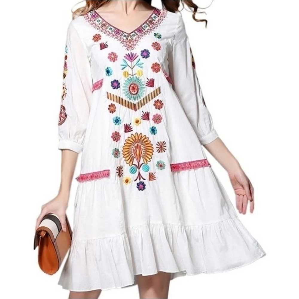 Shineflow bohemian floral embroidered dress medium - image 1