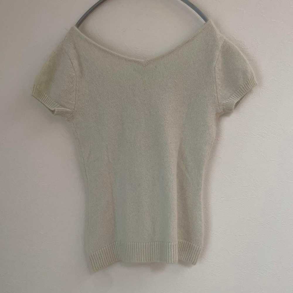 Xmiss Short-Sleeved Pearl V-Neck Knit Angora Date… - image 11