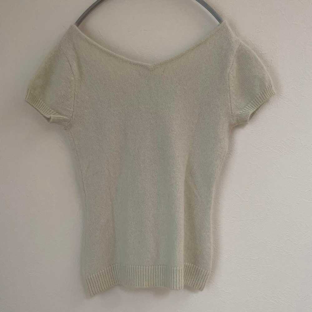 Xmiss Short-Sleeved Pearl V-Neck Knit Angora Date… - image 8