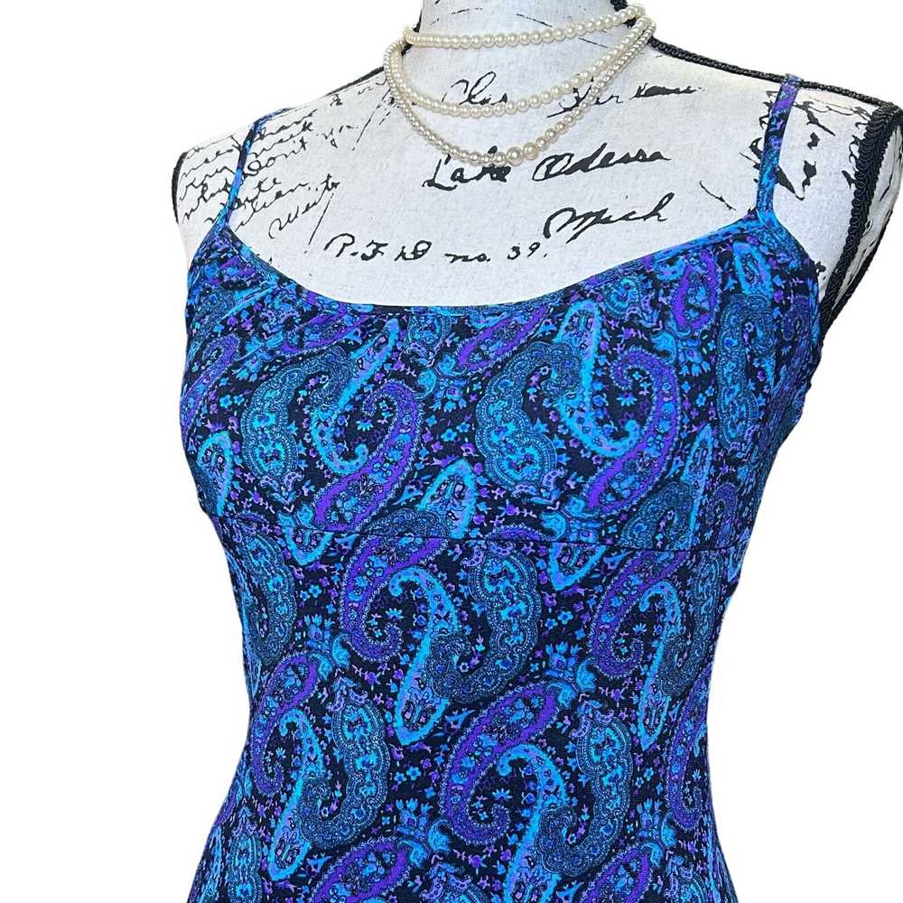 Vintage Y2K Vintage Dress Paisley Blue Purple Ruf… - image 2