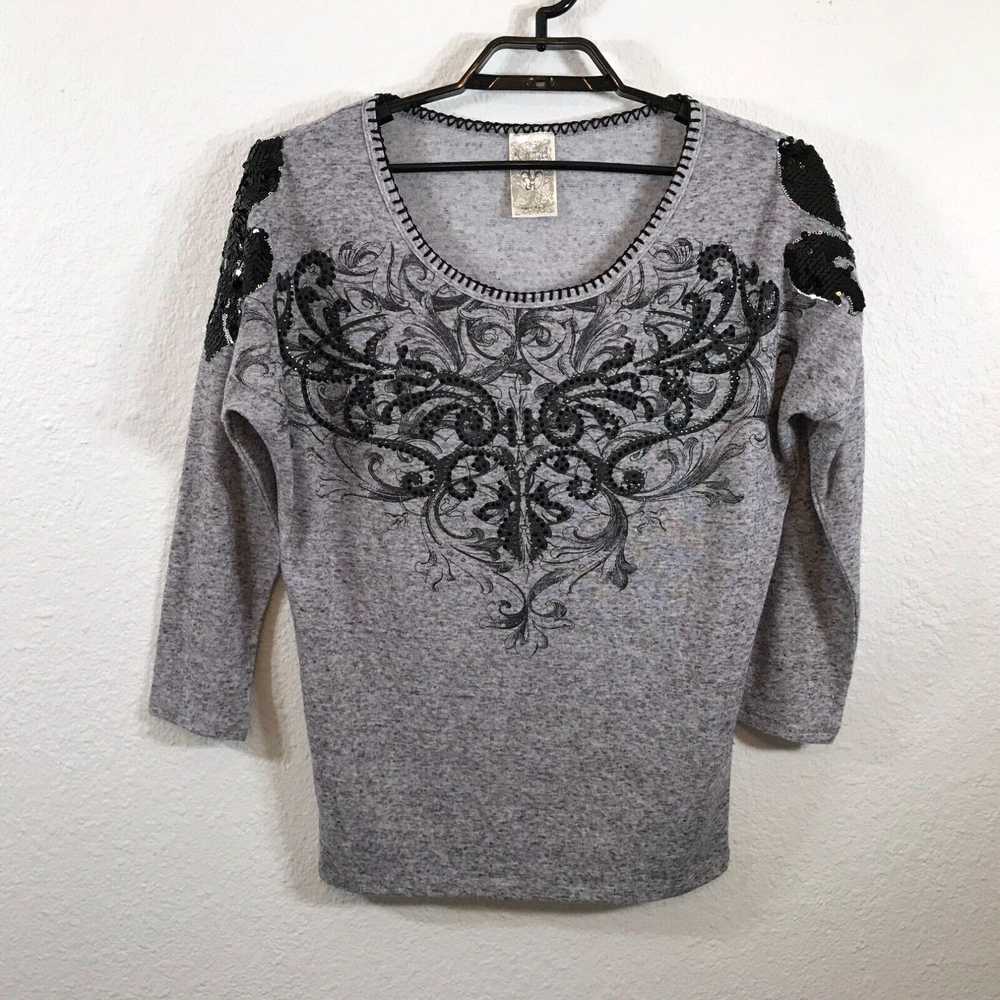 Vintage Vocal Blouse Womens Size M Gray Sequin 3/… - image 1