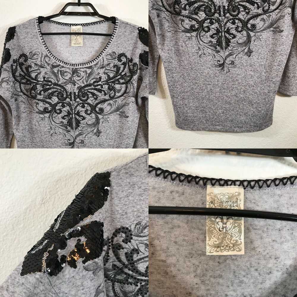 Vintage Vocal Blouse Womens Size M Gray Sequin 3/… - image 4