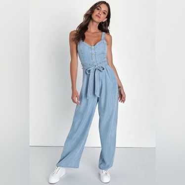 Lulus 100% tencel chambray button front wide leg … - image 1