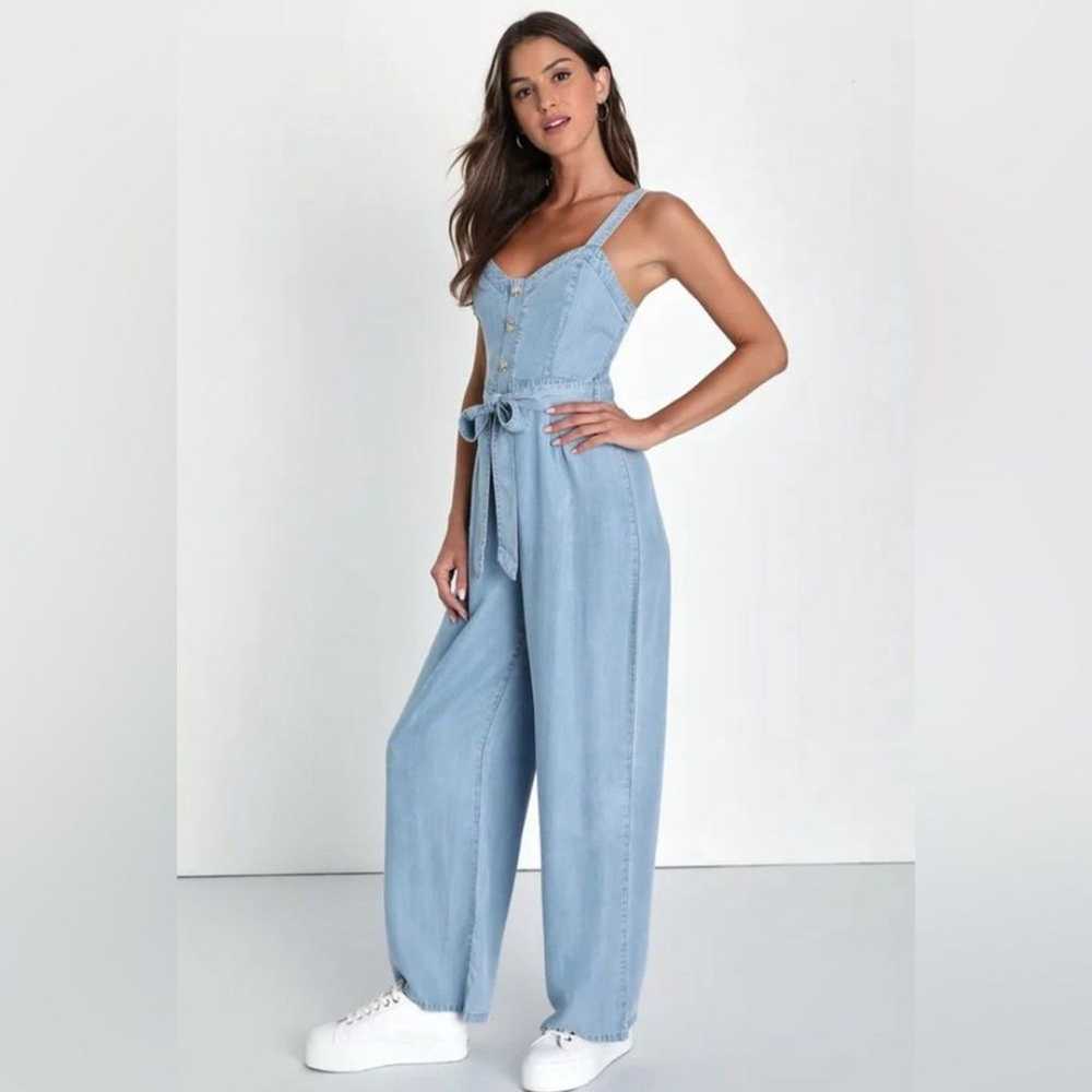 Lulus 100% tencel chambray button front wide leg … - image 4