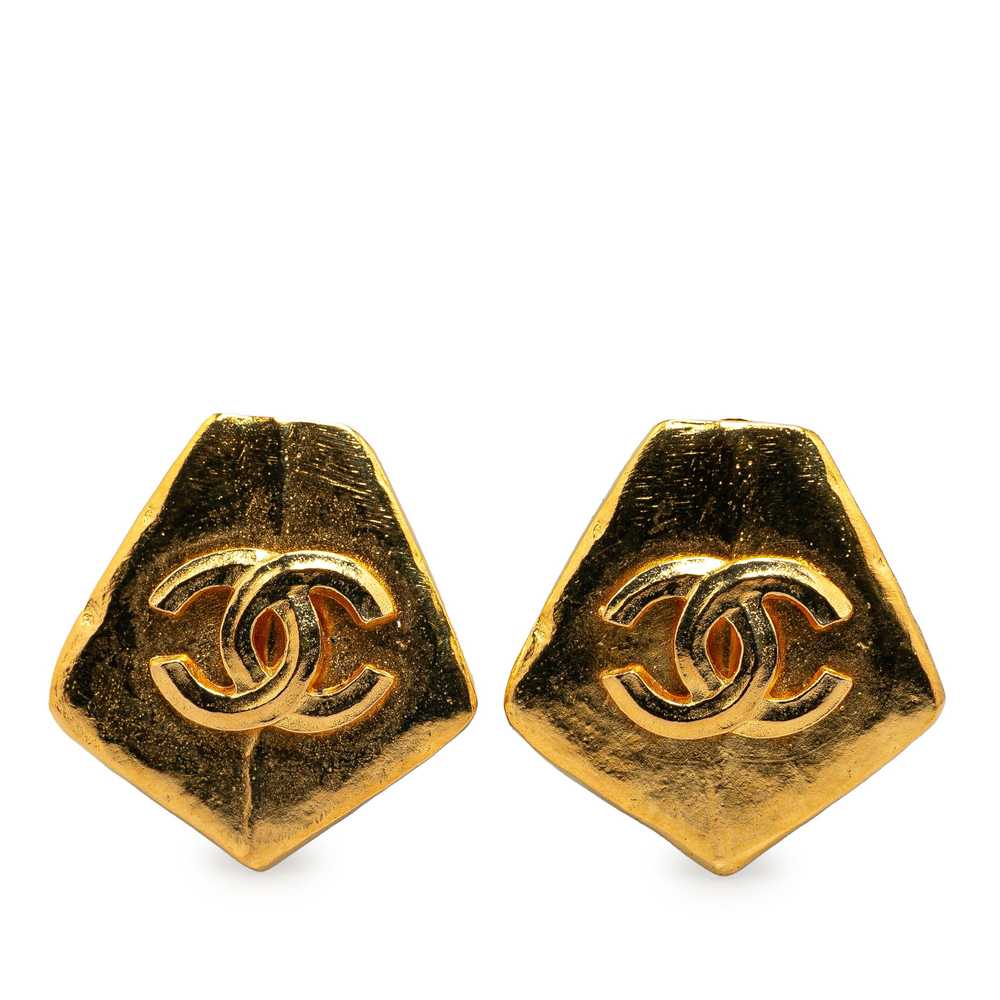 Gold Chanel Gold Plated CC Pentagon Clip On Earri… - image 1