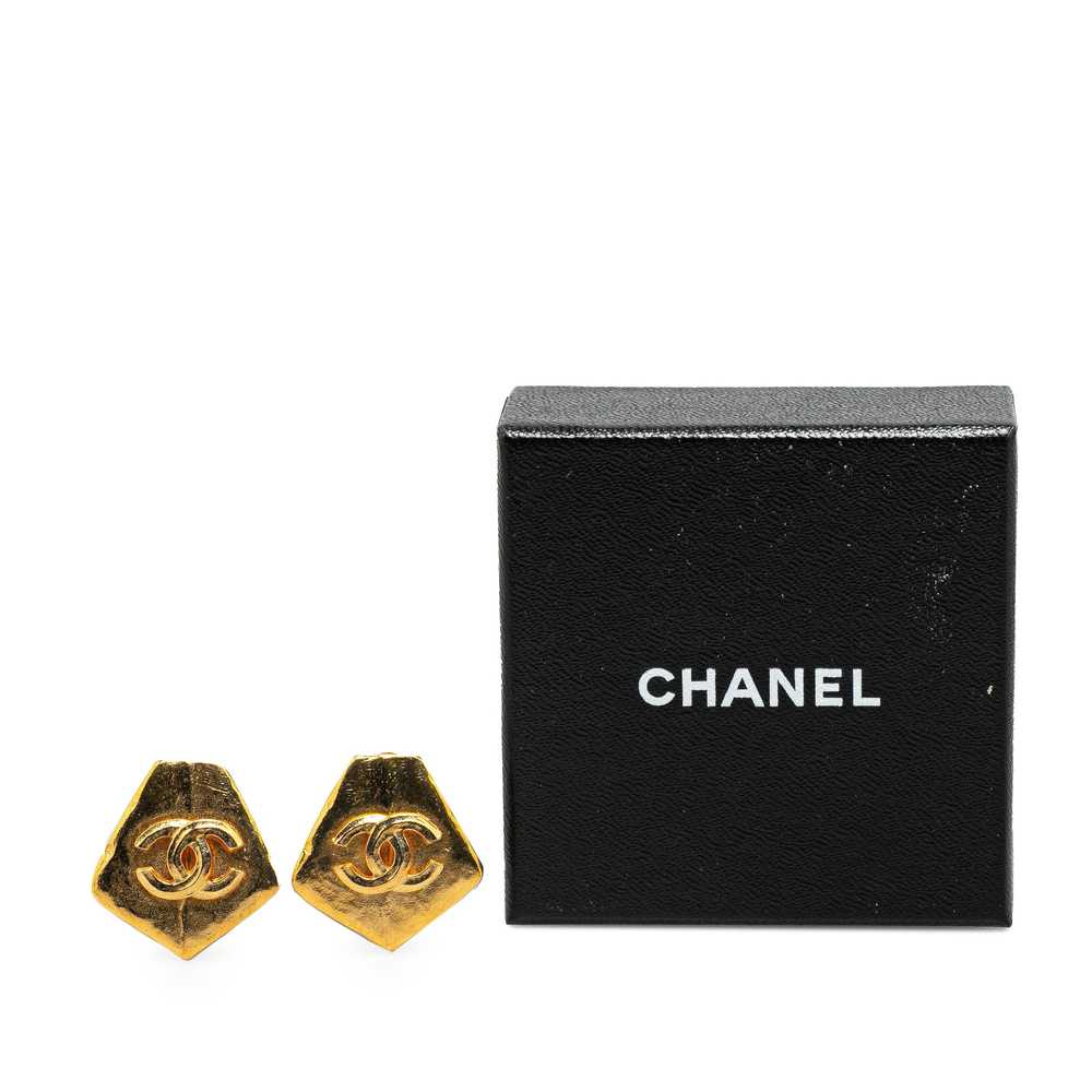 Gold Chanel Gold Plated CC Pentagon Clip On Earri… - image 4