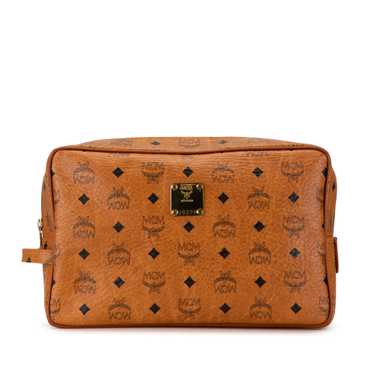 Brown MCM Visetos Coated Canvas Clutch