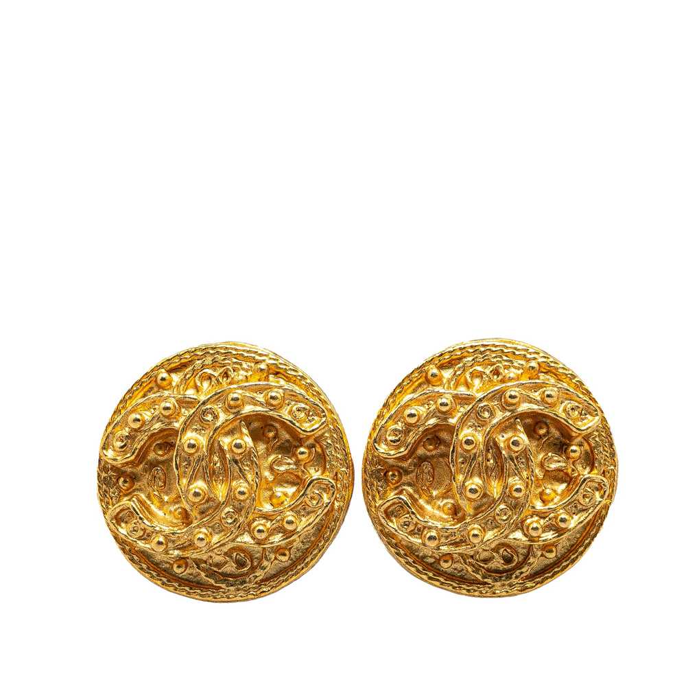 Gold Chanel Gold Plated CC Round Clip On Earrings - image 1