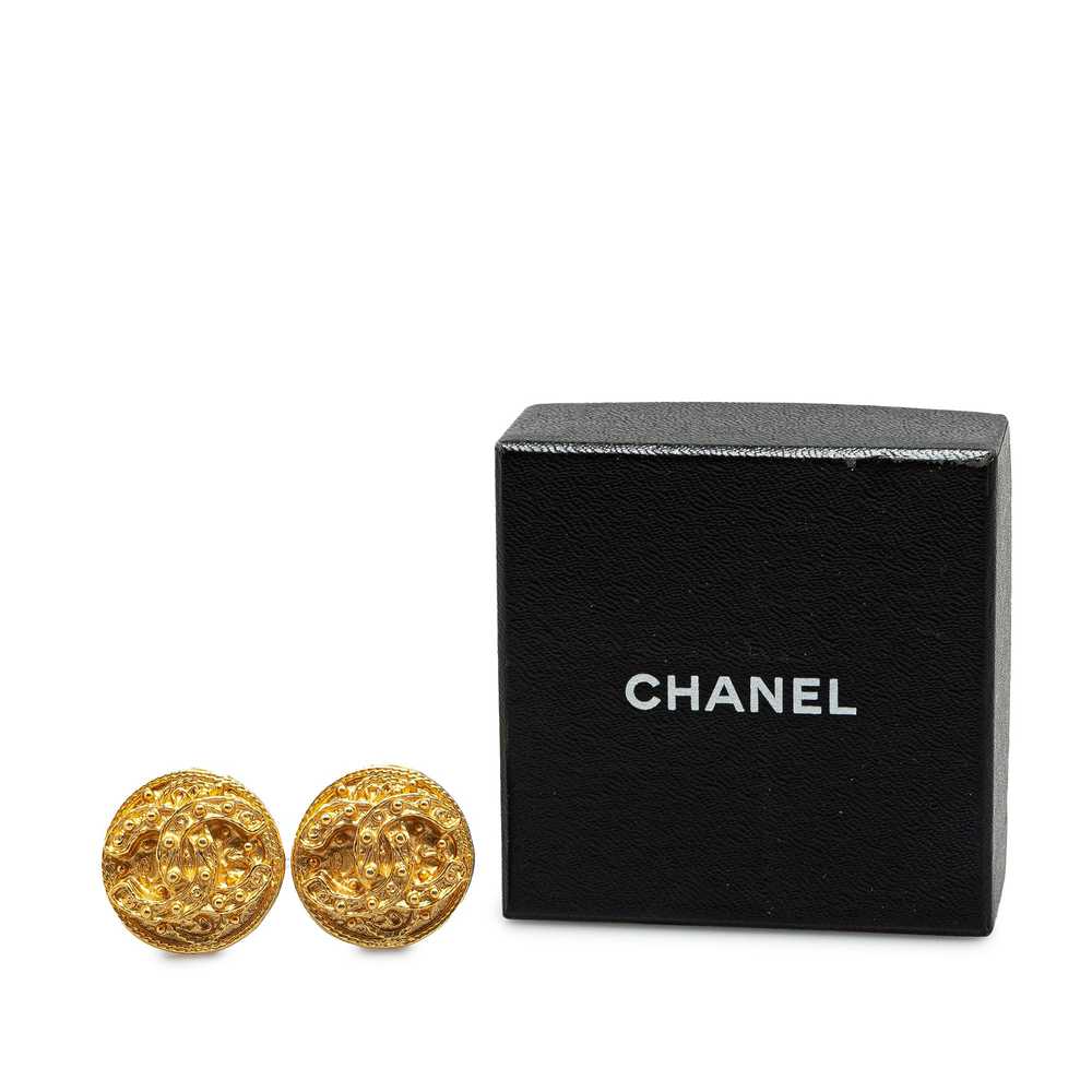 Gold Chanel Gold Plated CC Round Clip On Earrings - image 4