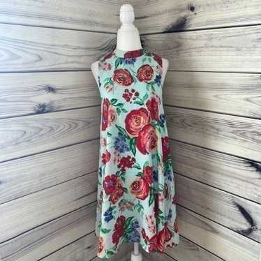 Everly Blue Floral High Neck Sleeveless Shift Dre… - image 1