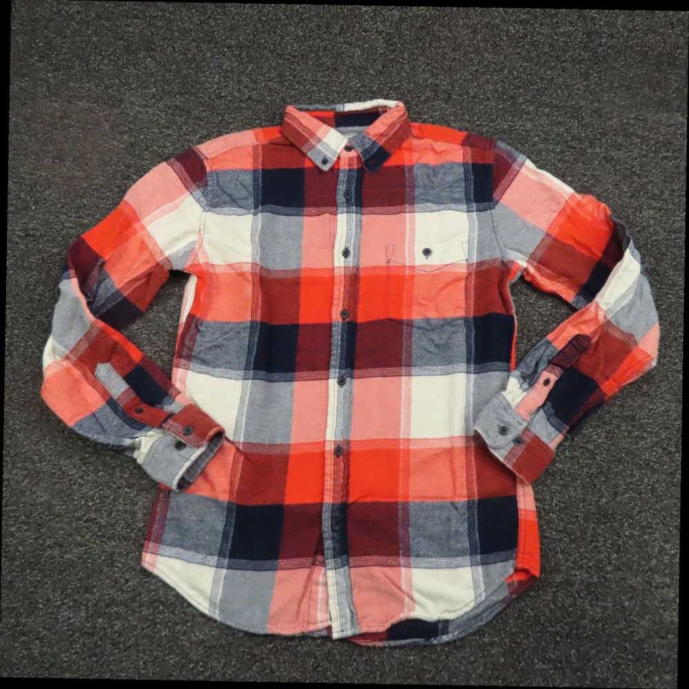 Merona Red and Blue Plaid Flannel Button Up Long … - image 1