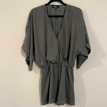 Lulu's Green Satin Oversized V Neck Cinched Waist 