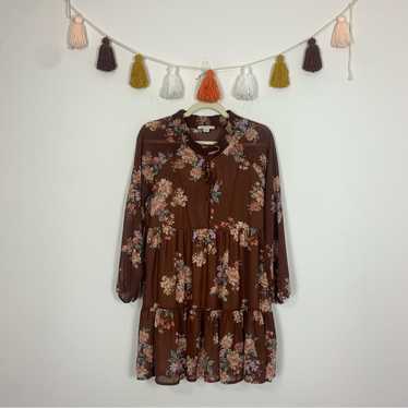 American Eagle Drop Waist Mini Dress Brown Floral 