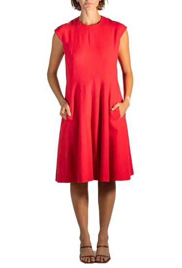 Pauline Trigere Ruby Red Wool Crepe Mod Dress - image 1
