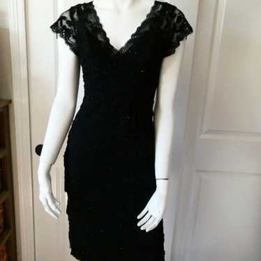 Marina Little Black Beaded Lace Dress