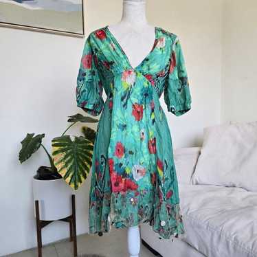 Nanette Lepore Silk Green Embellished Floral Print