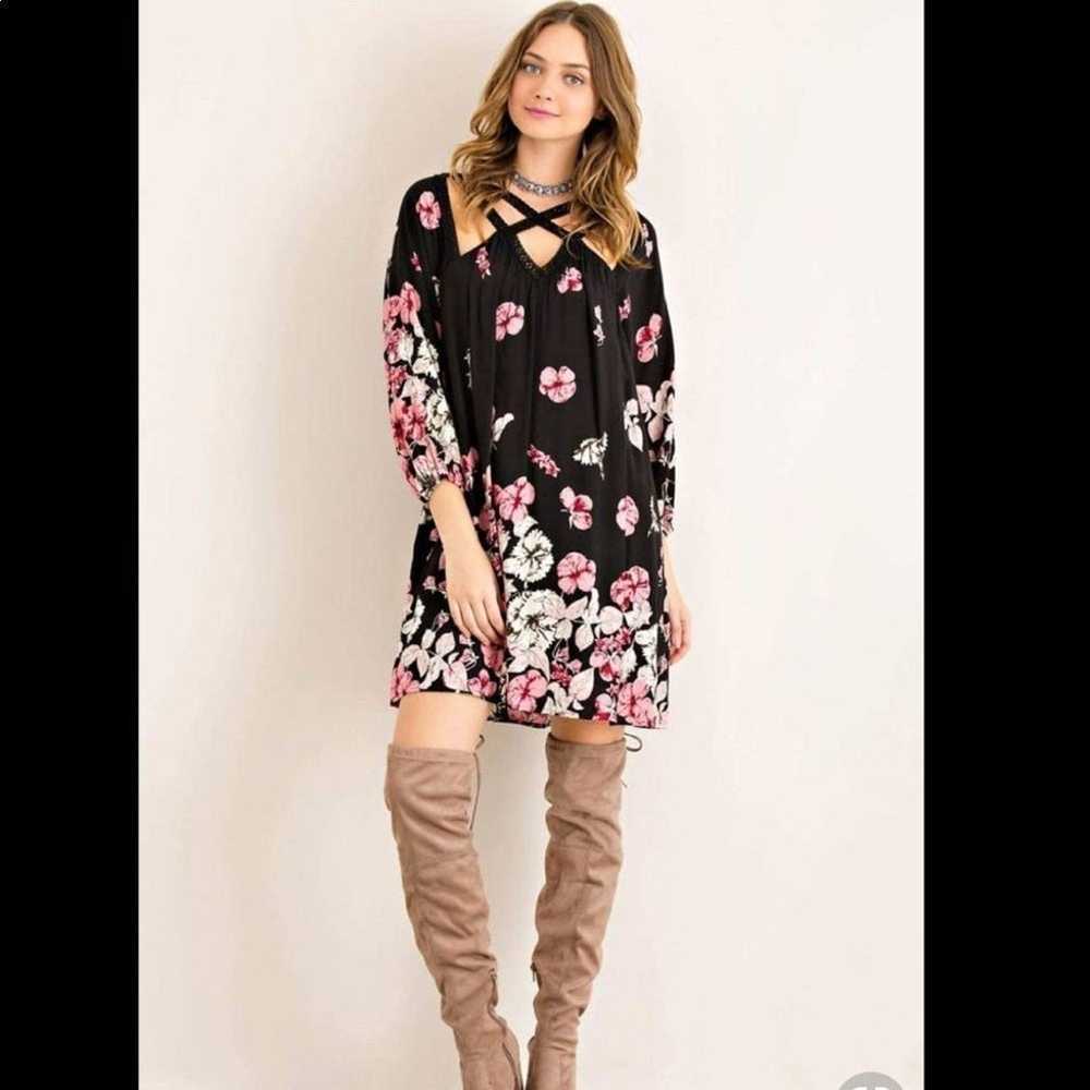 Entro Criss Cross Fully Lined Floral BOHO Dress - image 4