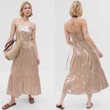 GAP Metallic Tiered Tie Back Maxi Dress Small