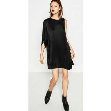 Zara Black Satin Asymmetrical Mini Dress | Small P