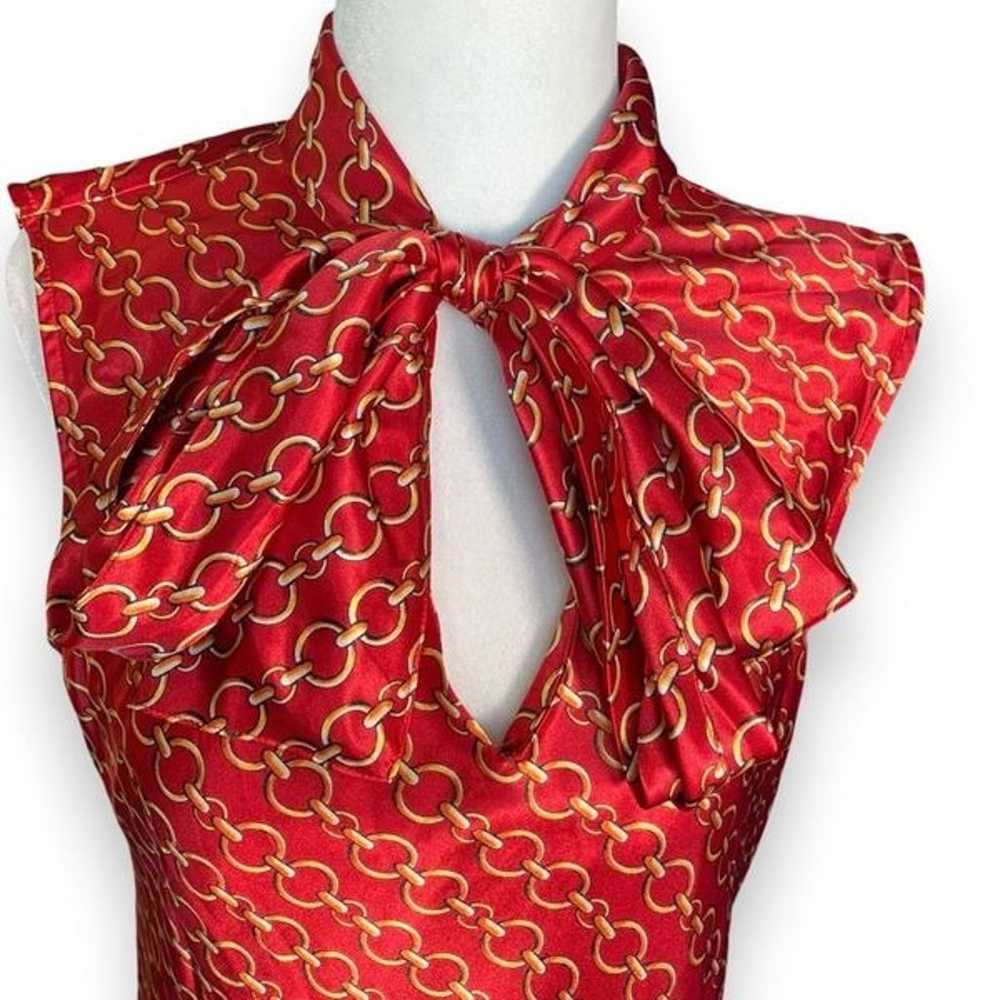 Vintage 90s Anne Klein Red Satin Chain Link Bow-T… - image 2