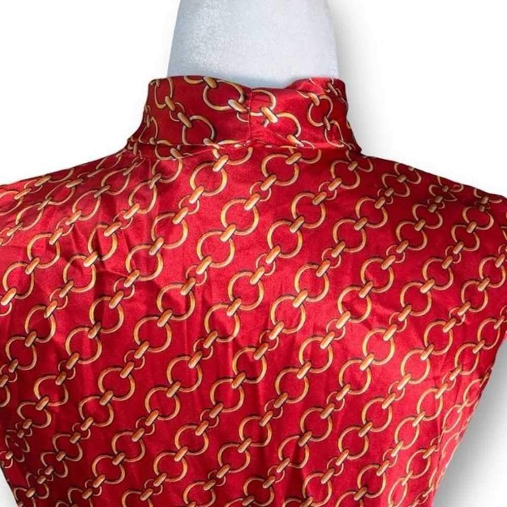 Vintage 90s Anne Klein Red Satin Chain Link Bow-T… - image 3