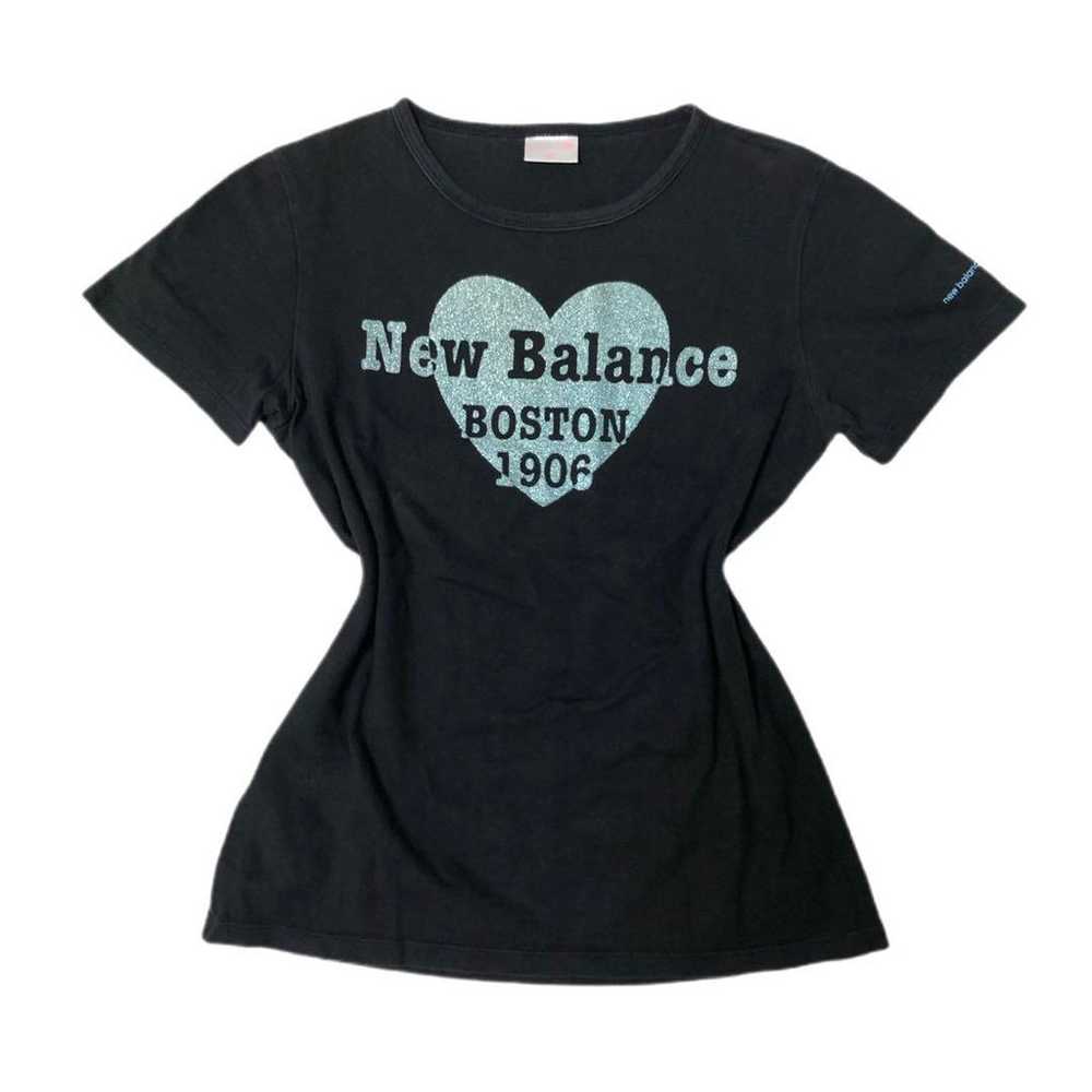 00s Y2K New Balance lame print T-shirt Heisei gal… - image 1