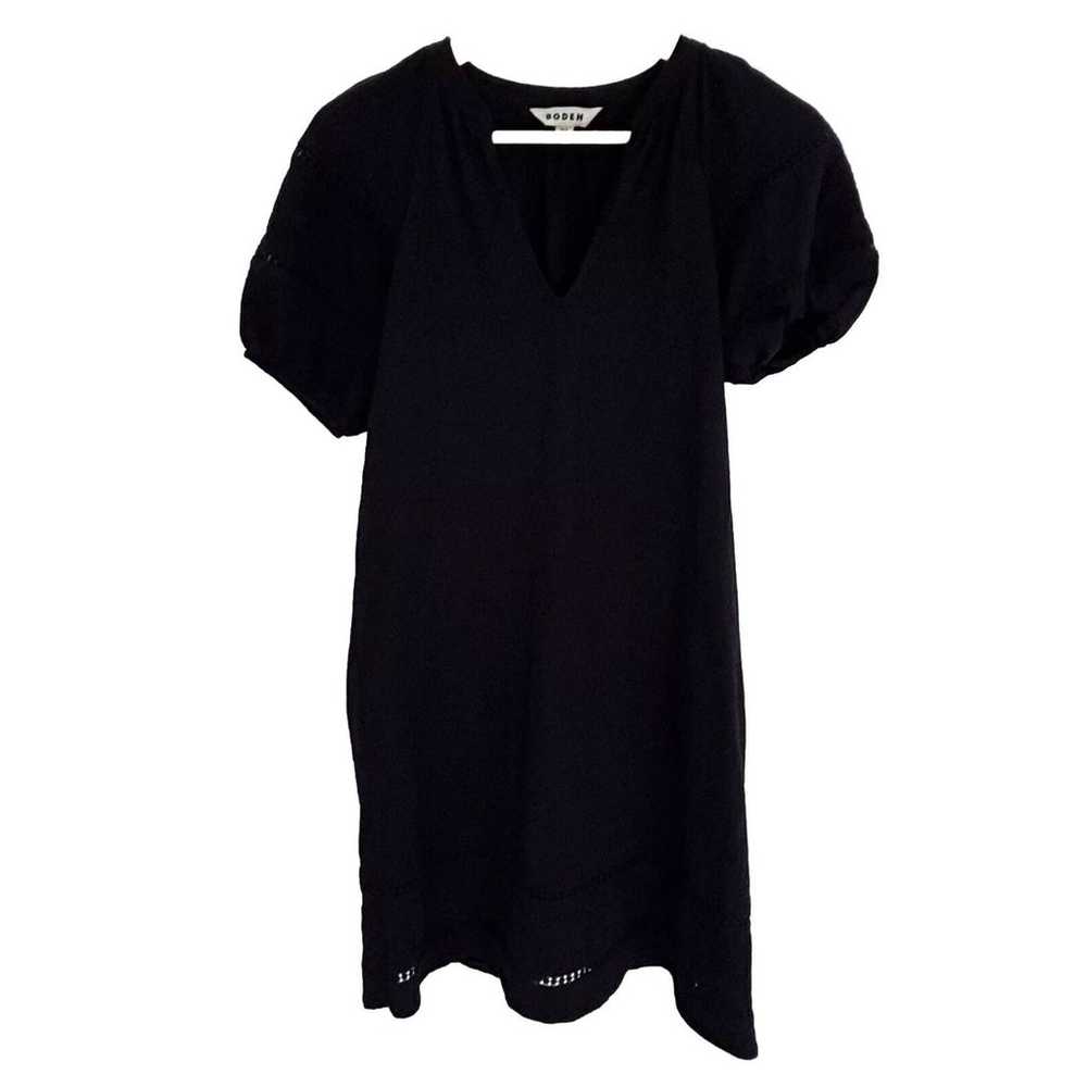 Boden Trim Detail Jersey Dress Size 6 US Black V-… - image 2