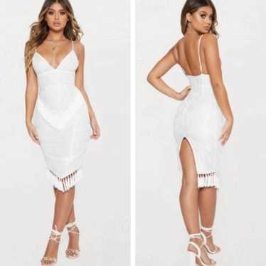 Pretty Little Things White Lace Tassel Midi Dress