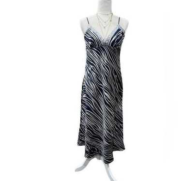 Jones New York satin slip dress blue white zebra s