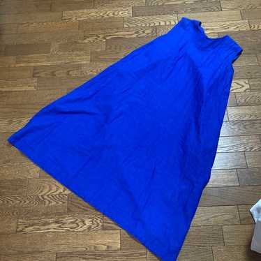 Blue sleeveless long one-piece dress with wooden … - image 1