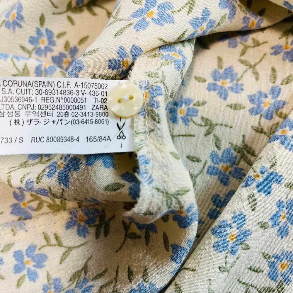 Zara blue floral print gathered puff sleeve 5/4 s… - image 11