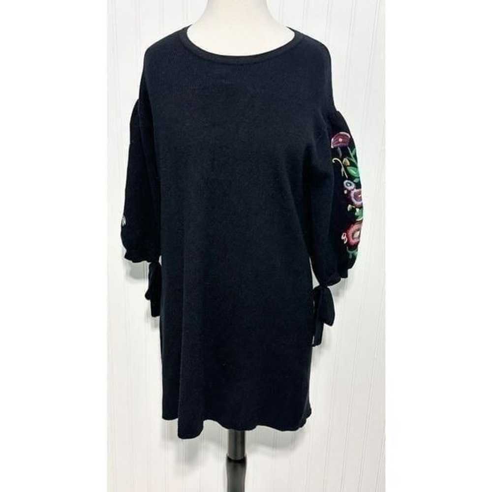 Zara Floral Embroidered Sleeves Tie Knit Dress Sw… - image 1