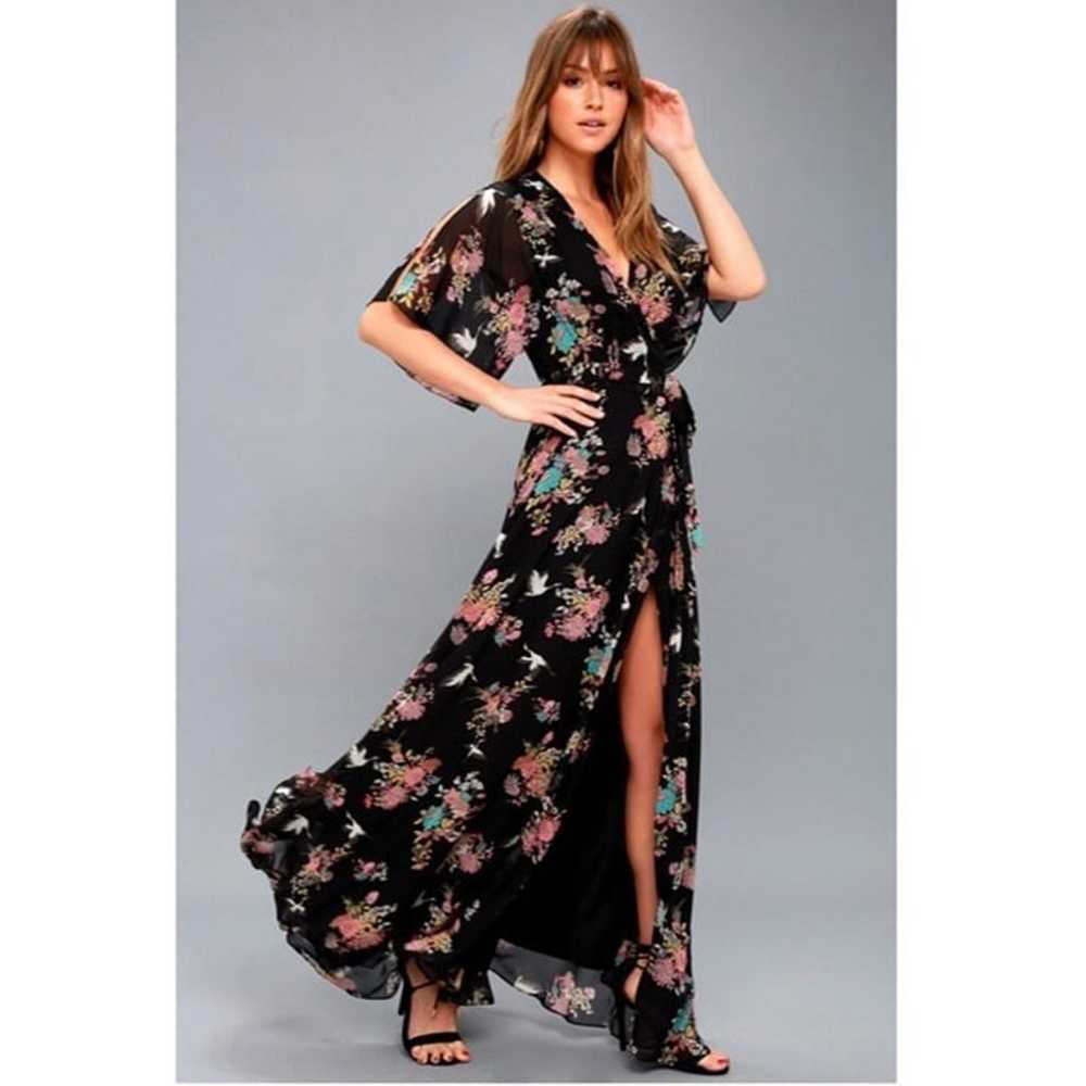 Lulus Sweet Bouquet Black Floral Print Wrap Maxi … - image 1