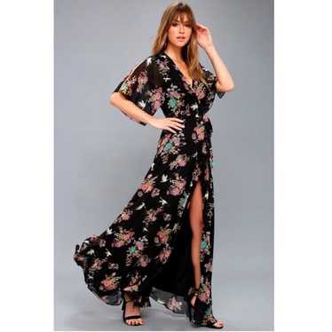 Lulus Sweet Bouquet Black Floral Print Wrap Maxi … - image 1