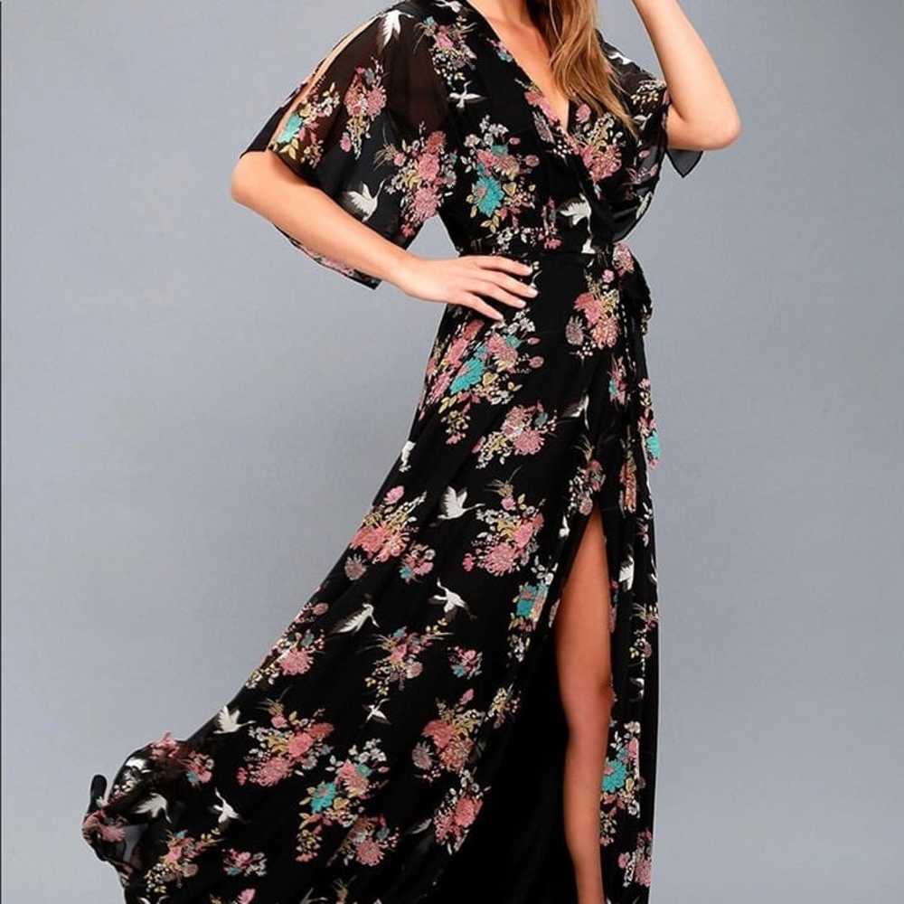 Lulus Sweet Bouquet Black Floral Print Wrap Maxi … - image 2