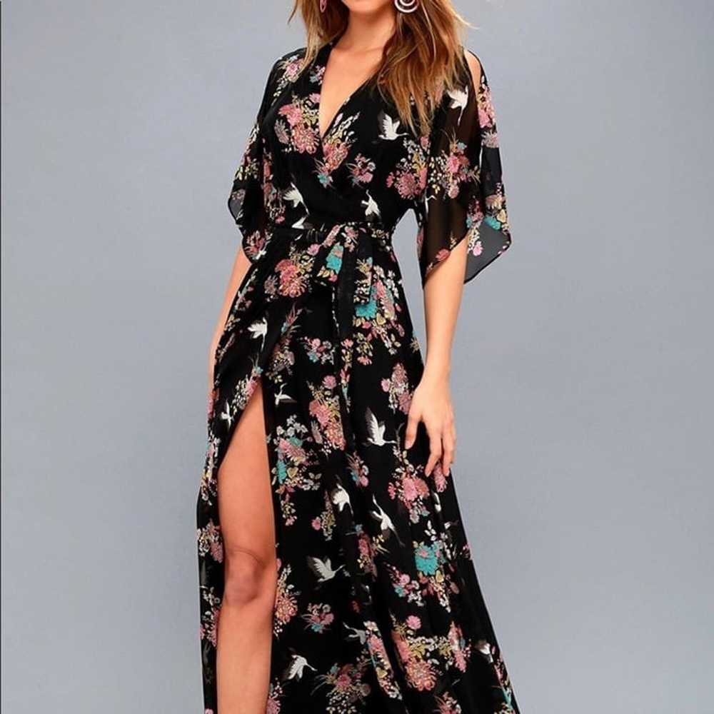 Lulus Sweet Bouquet Black Floral Print Wrap Maxi … - image 4