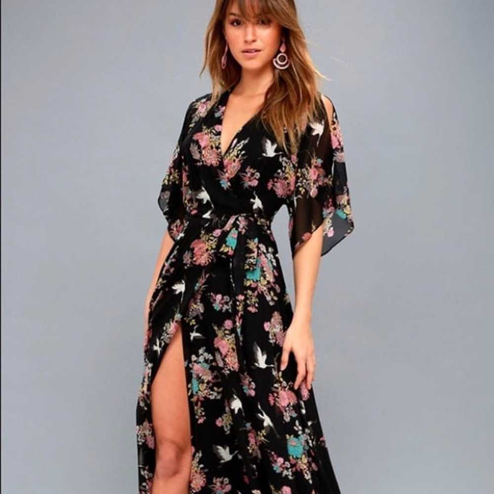 Lulus Sweet Bouquet Black Floral Print Wrap Maxi … - image 6