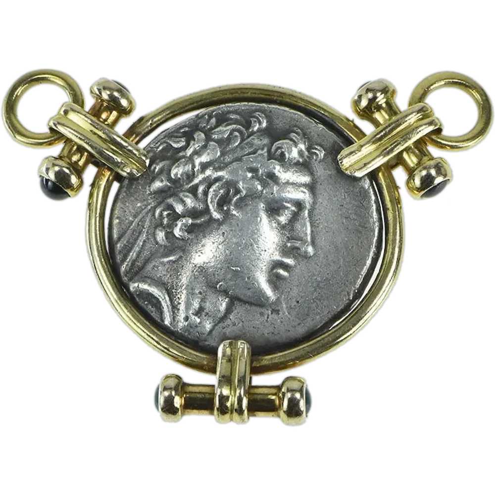 18K Ancient Greek Coin Ornate Slide Statement Pen… - image 1